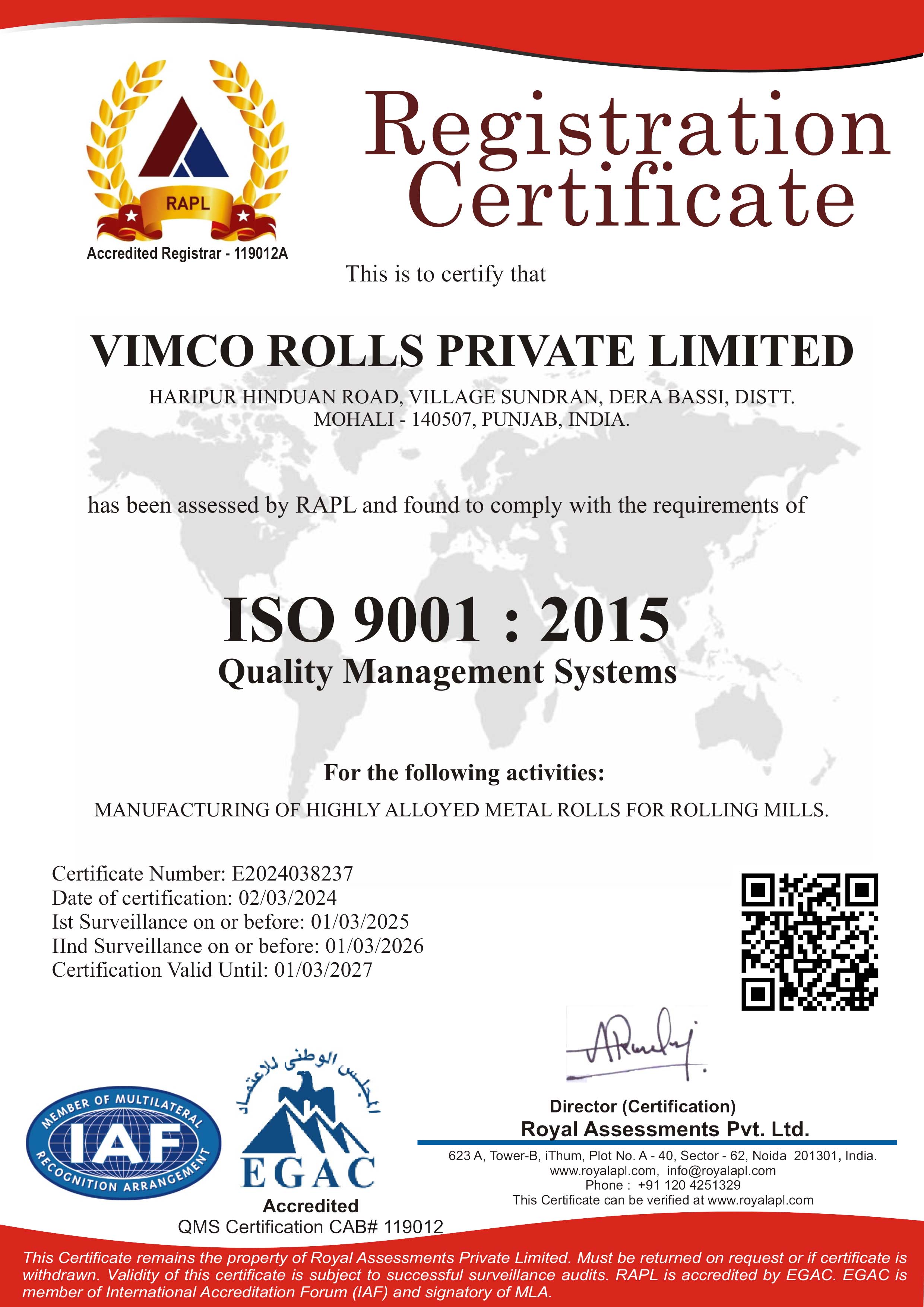 ISO 9001 : 2015 Quality Management System